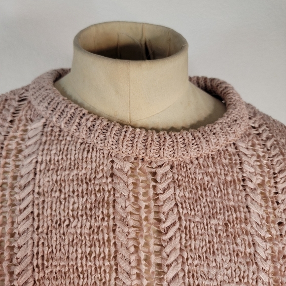Bcbgmaxazria Sweater Sz M Mixed Stitch Oversized Open Knit Mute Pink - Picture 2 of 6